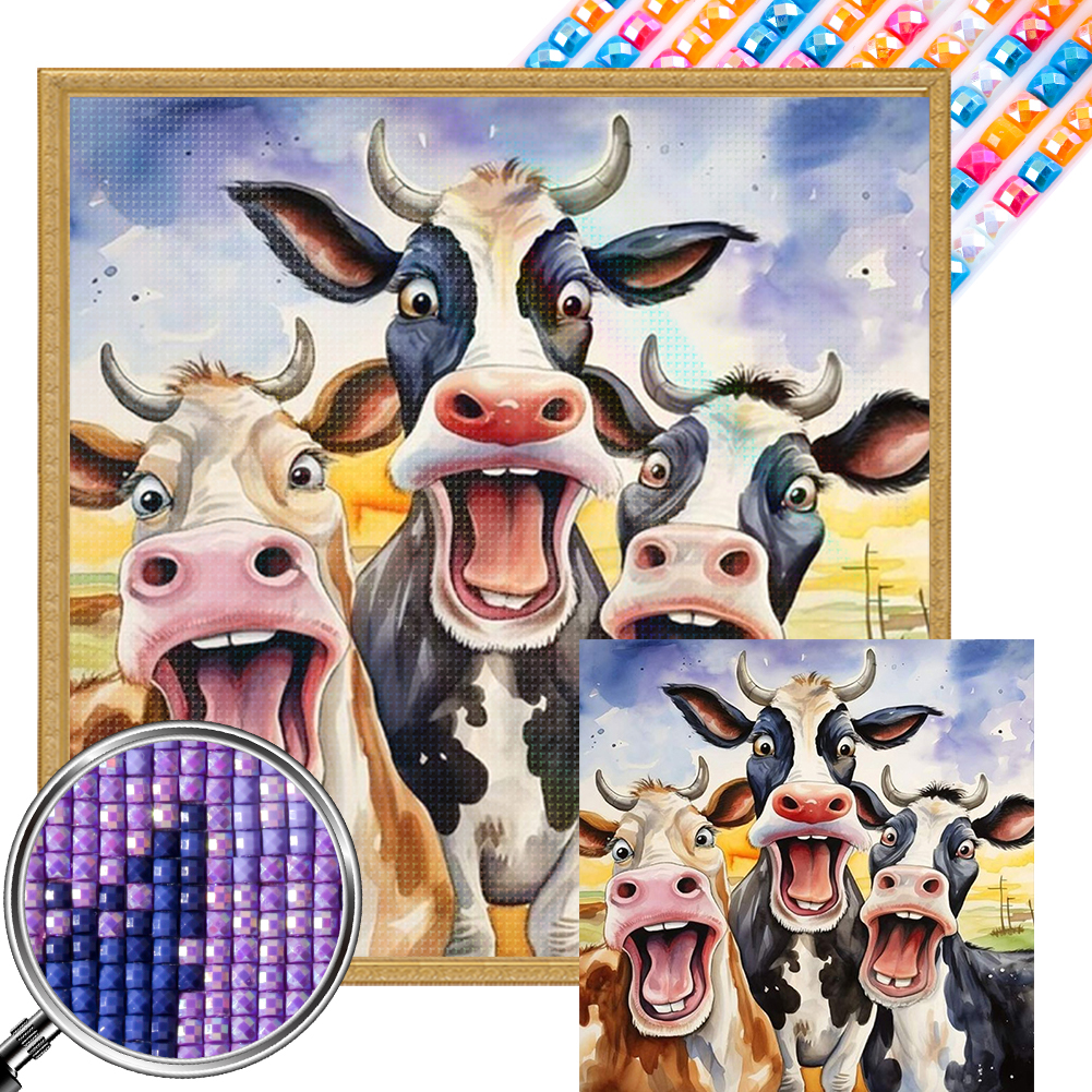 Cow 45*45cm(picture) full square drill diamond painting with 3 to 5 colors of AB drills
