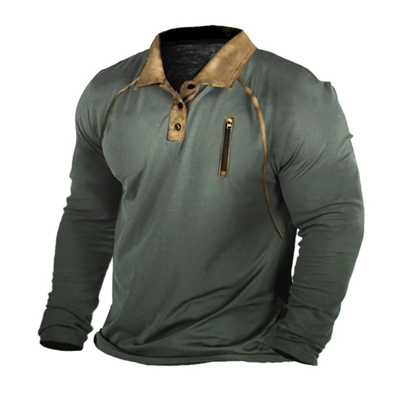 Men's Outdoor Tactical Retro Long Sleeve Polo T-Shirt