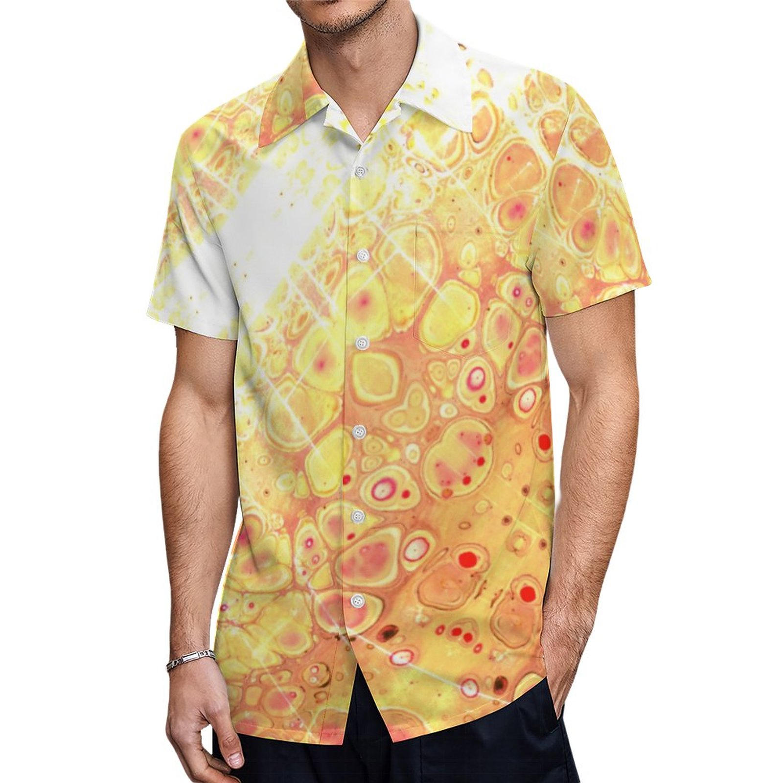 Acrylic Pour Faded Bohemian Abstract Orange White Hawaiian Shirt Mens Button Down Tropical Hawaii Beach Shirts