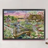 (US Only)Full Embroidery Eco-cotton Thread 14CT Print Lakeside Cabin Cross Stitch 64x50cm