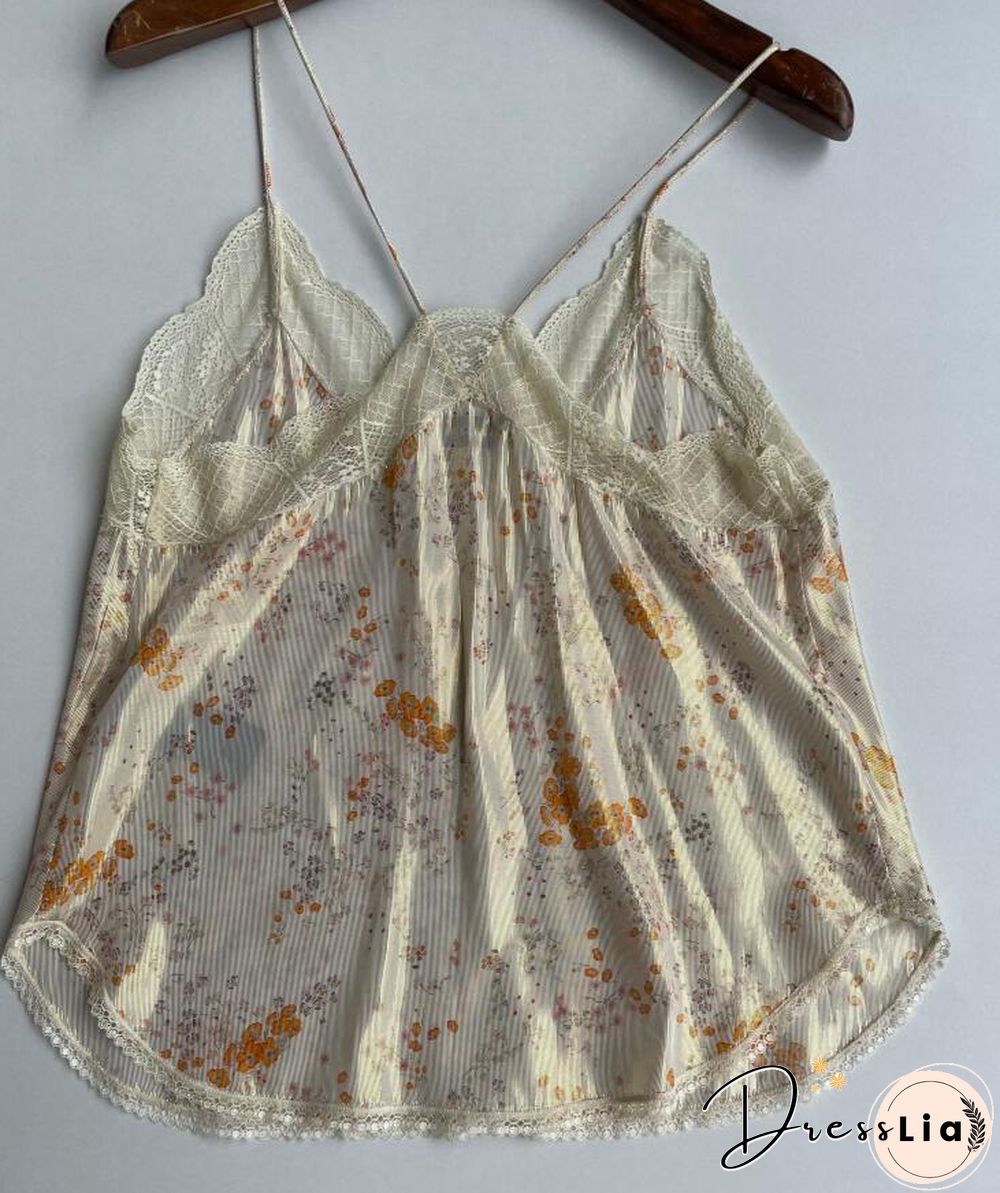 Silk Women New Style Romantic Neckline Exquisite Lace Stitching Letter Printing Girls Camis Vest