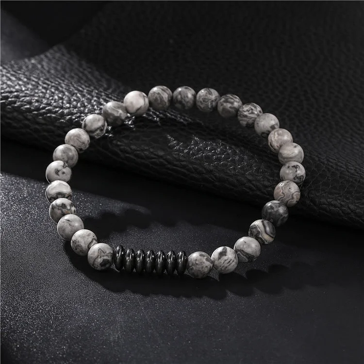 Olivenorma 6mm Natural Stone Beads Mens Bracelet