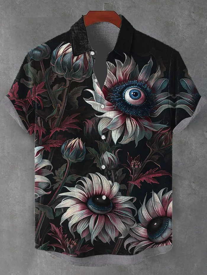 Men's Mysterious Demon Corpse Flower Art Print Linen Blend Shirt