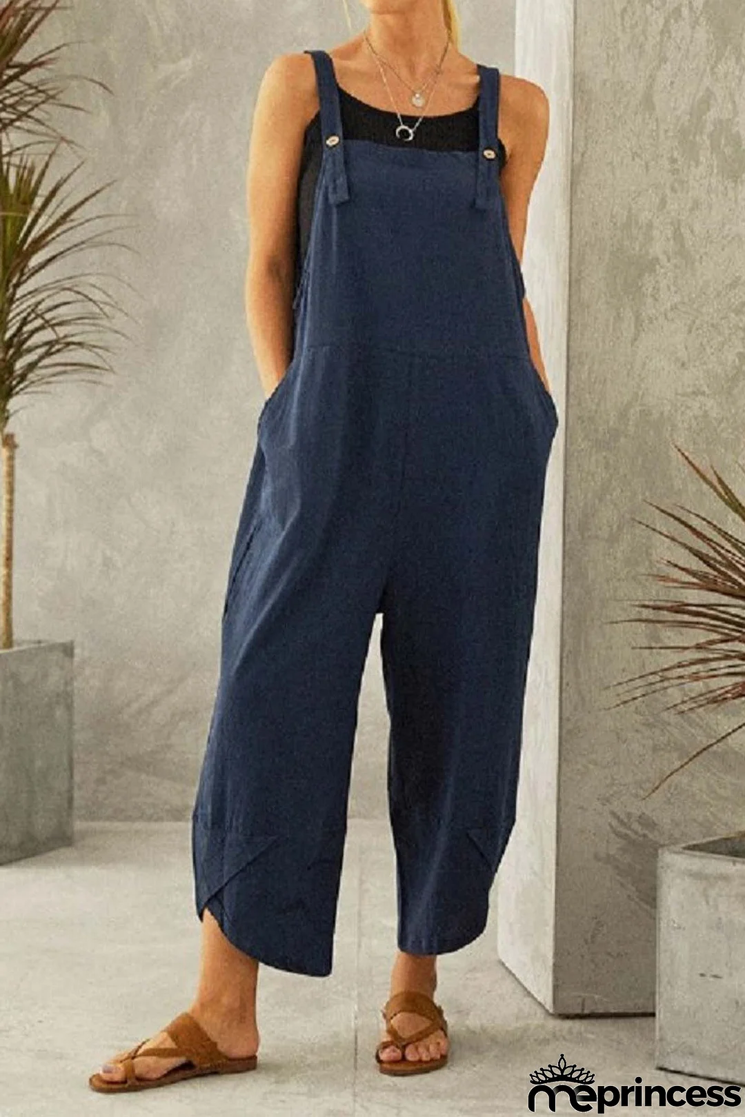 Cotton Solid Color Strappy Jumpsuit