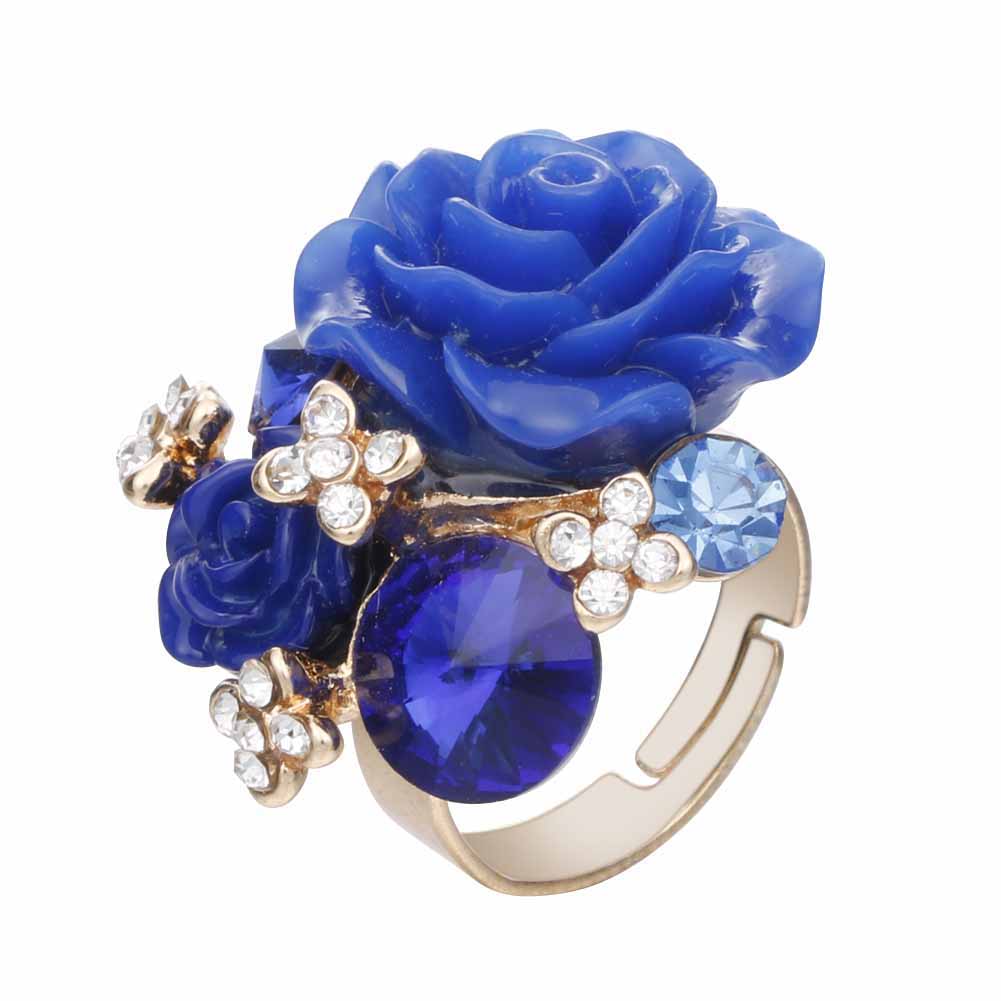 

Retro Fashion Resin Rose Personality Diamond Adjusted Ring, Blue, 501 Original
