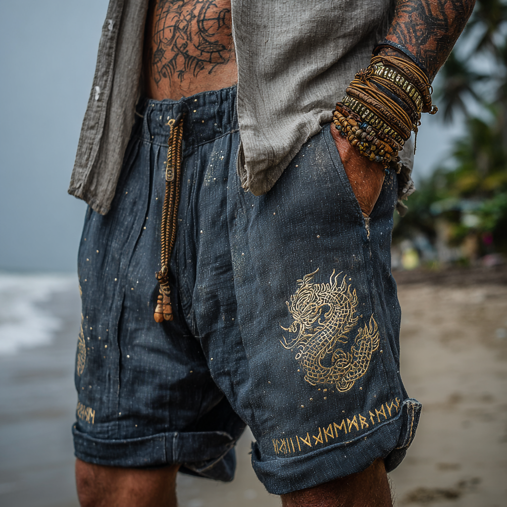 Men's Viking Retro Celtic Dragon Golden Knot Casual Shorts / Rvogue / Rvogue