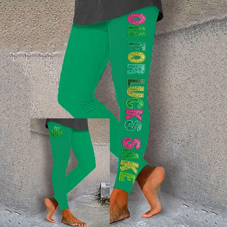 VChics St. Patrick's Funny Oh For Lucks Sake Clover Printed Yoga Leggings