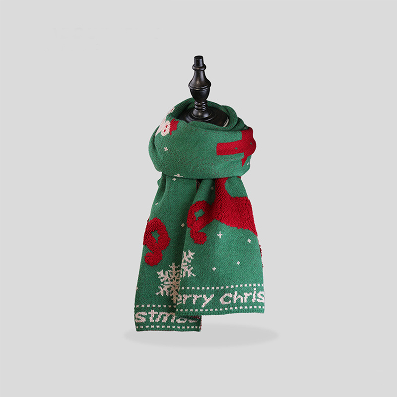 Christmas Green Knit Snowflake Letter Print Scarf 2024 - Flycurvy 