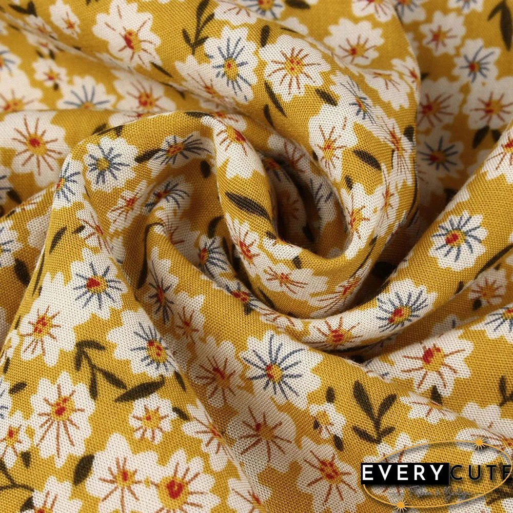 Yellow Button Detail Casual Floral Dress