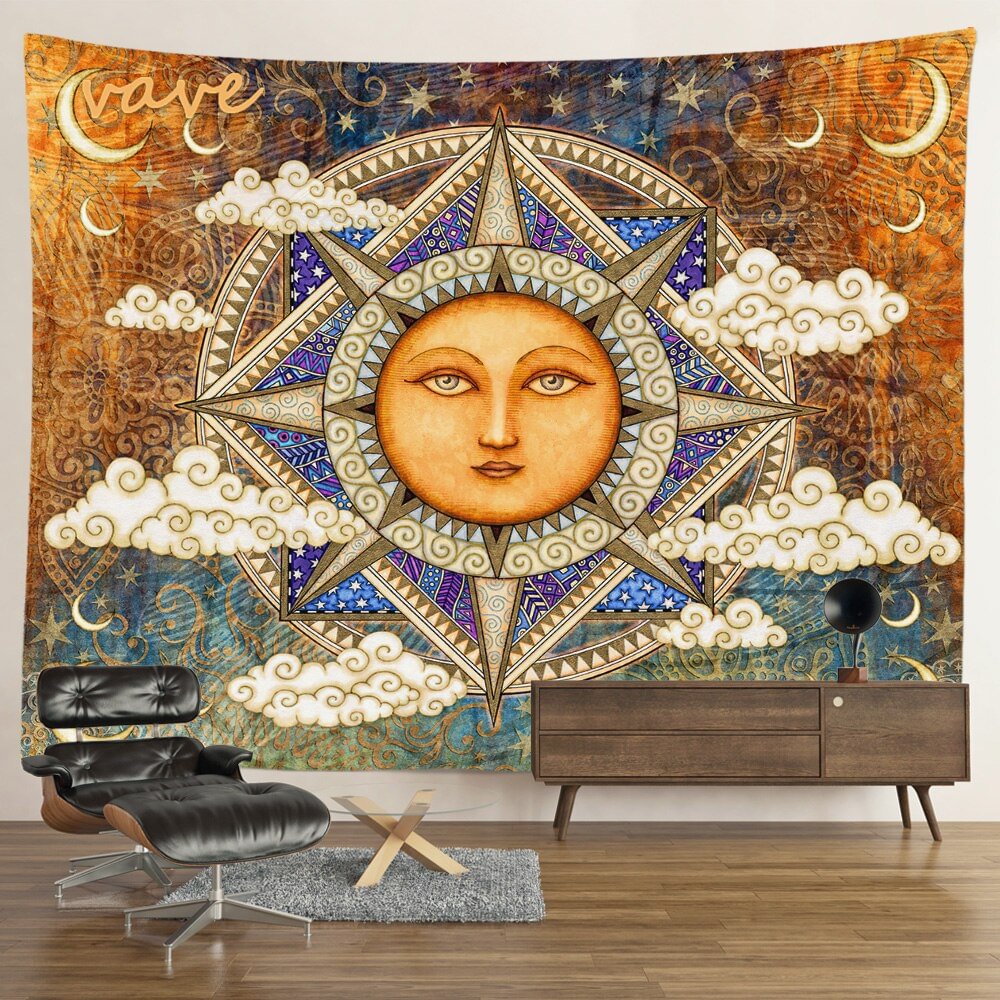 Nigikala Sun Moon Mandala Tapestry Wall Hanging Boho Hippie Witchcraft Astrology Cloth Fabric Tapestry Aesthetic Room Bedroom Decor