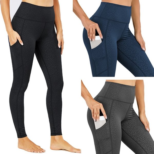 Animal Leopard Print Workout Fitness Yoga Pants Leggings For Women With 2 Side Pockets Sports Tights