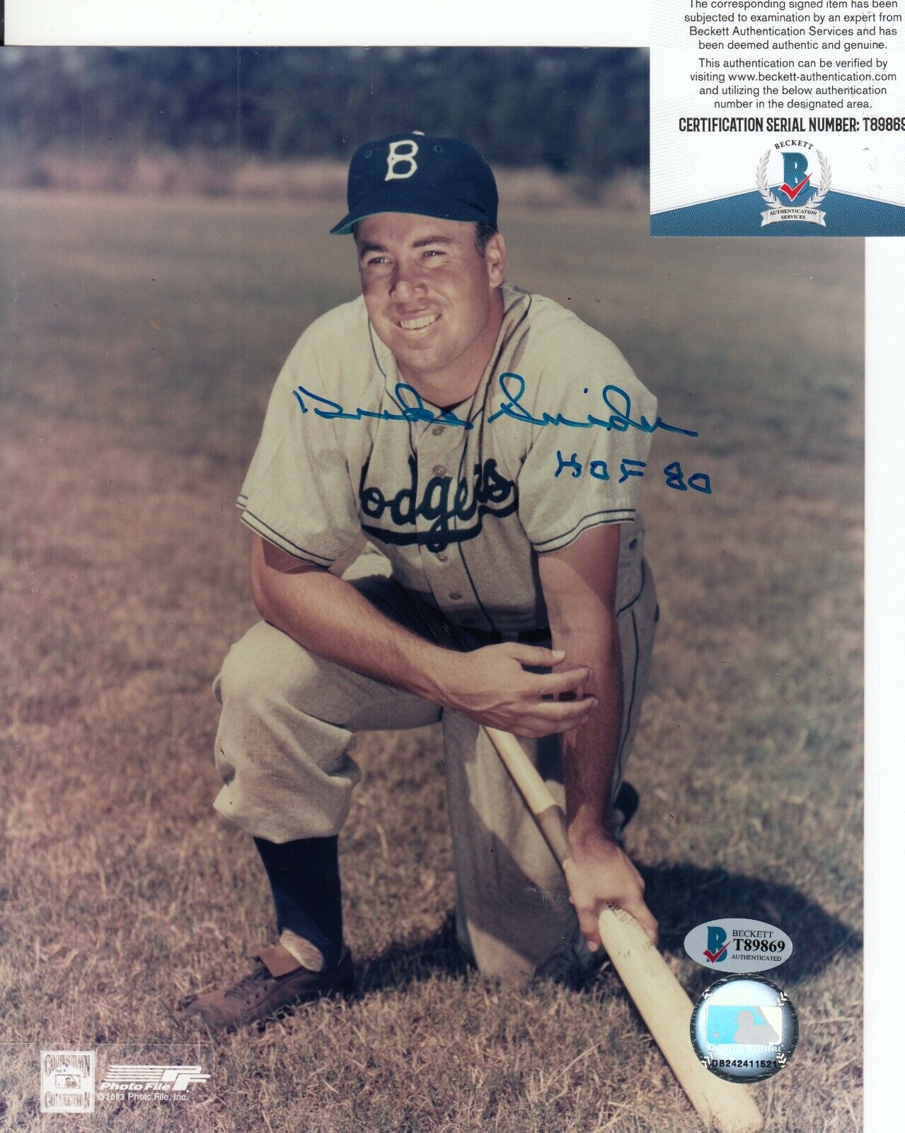 DUKE SNIDER signed (BROOKLYN DODGERS) Baseball 8X10 Photo Poster painting BECKETT BAS T89869