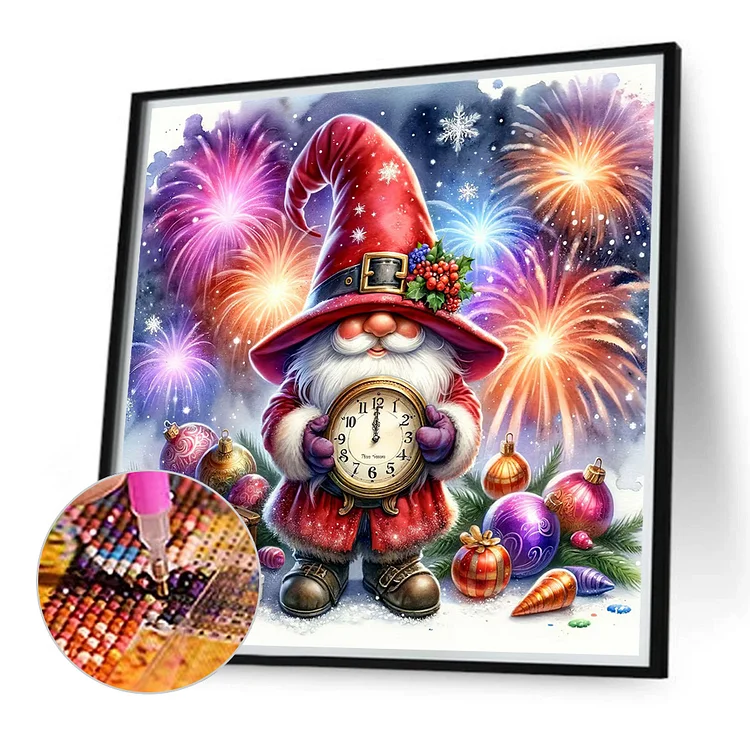 Gnome Clocks New Year - Full Round - Diamond Painting (40*40cm)