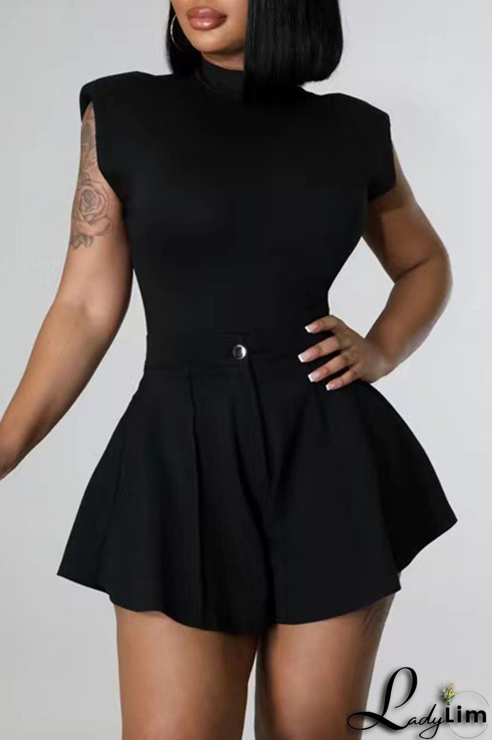 Pink Casual Solid Split Joint Fold O Neck Sleeveless Two Pieces