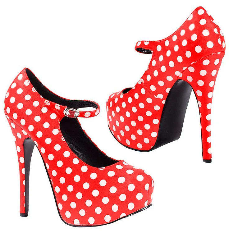 red women's shoes high heels with white polka dots