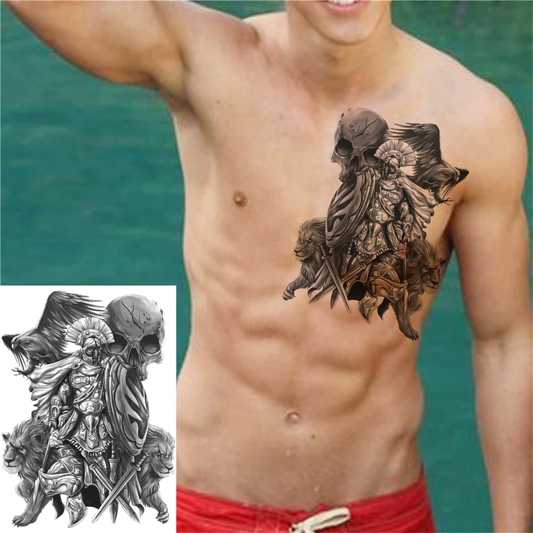 Sdrawing Anchor Skull Temporary Tattoos For Women Men Adult Pirate Black Skeleton Tattoo Sticker Fake Wolf Lion Tiger Tatoos Back