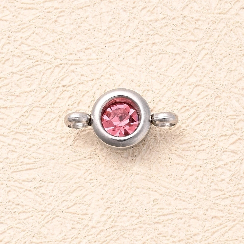 10 Pcs/Package 12×6.5mm Hole 2~2.9mm 304 Stainless Steel K9 Glass Lucky Stone Birthstone Round Simple Solid Color Polished Connectors