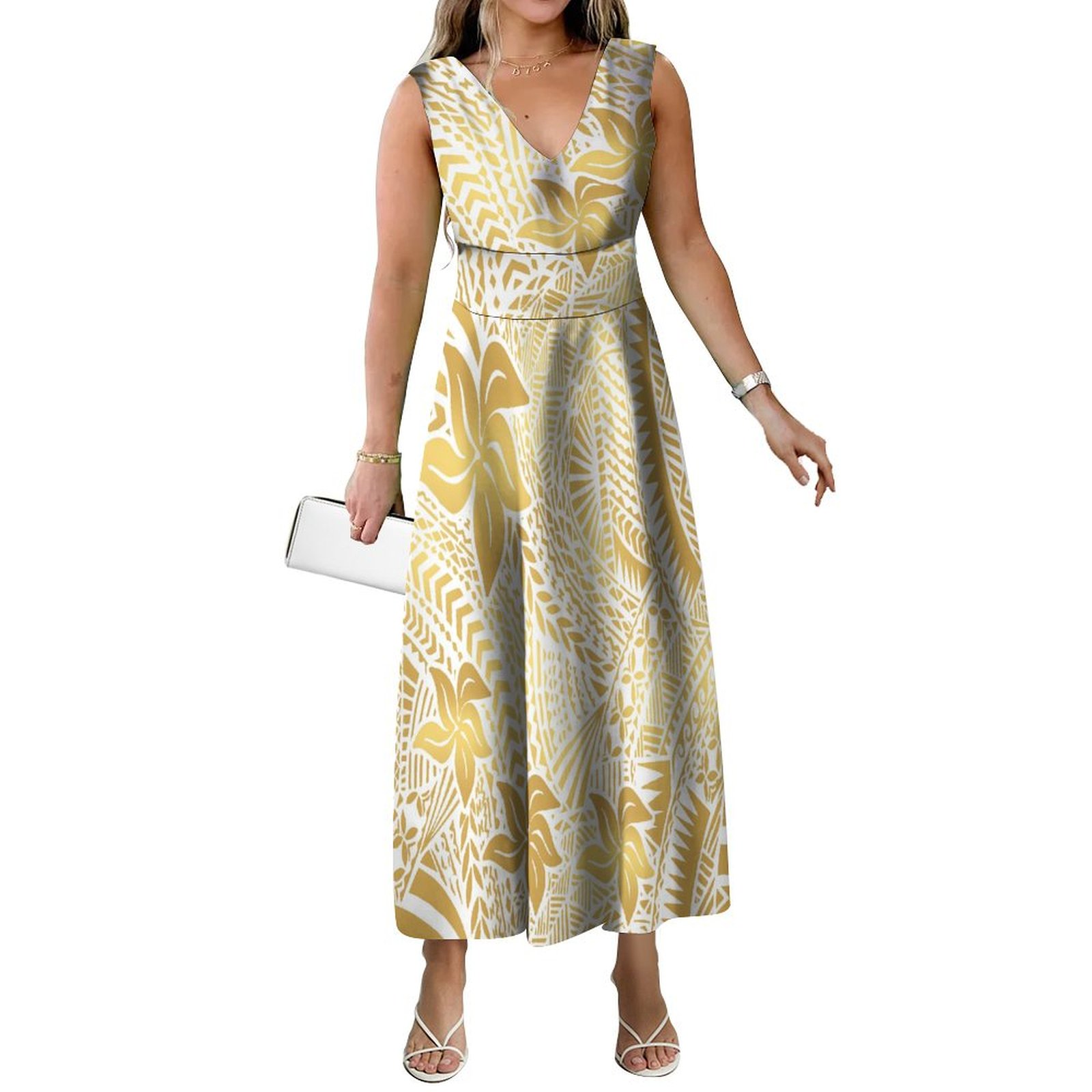 Tozwheels Pacific Island Art Print Ladies Dress Maxi Polynesian Women'S Summer Dress Soft Fabric Women'S High Quality Casual V-Neck Dress