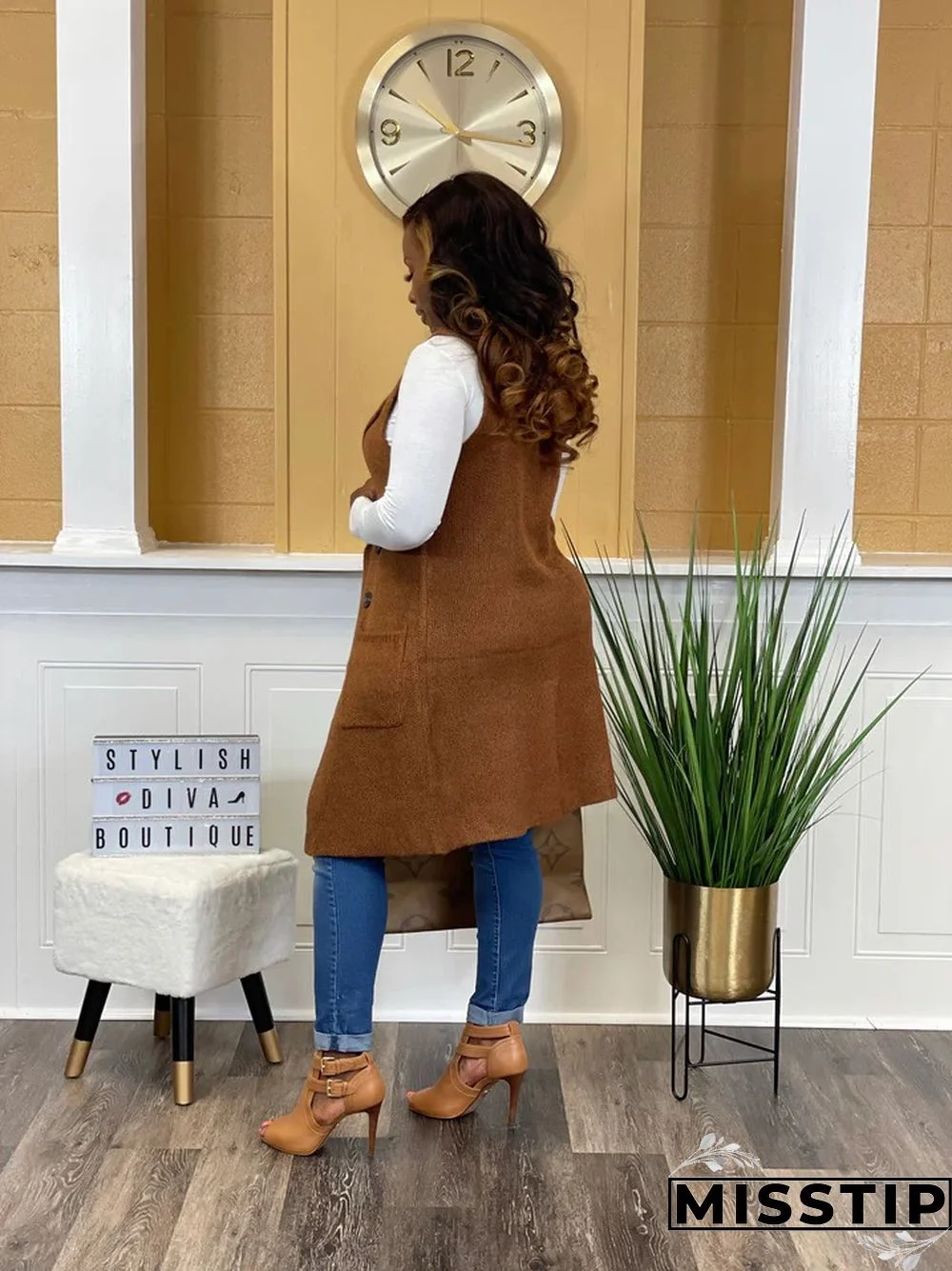 Solid Color Sleeveless knit Sweater Vest Cardigan