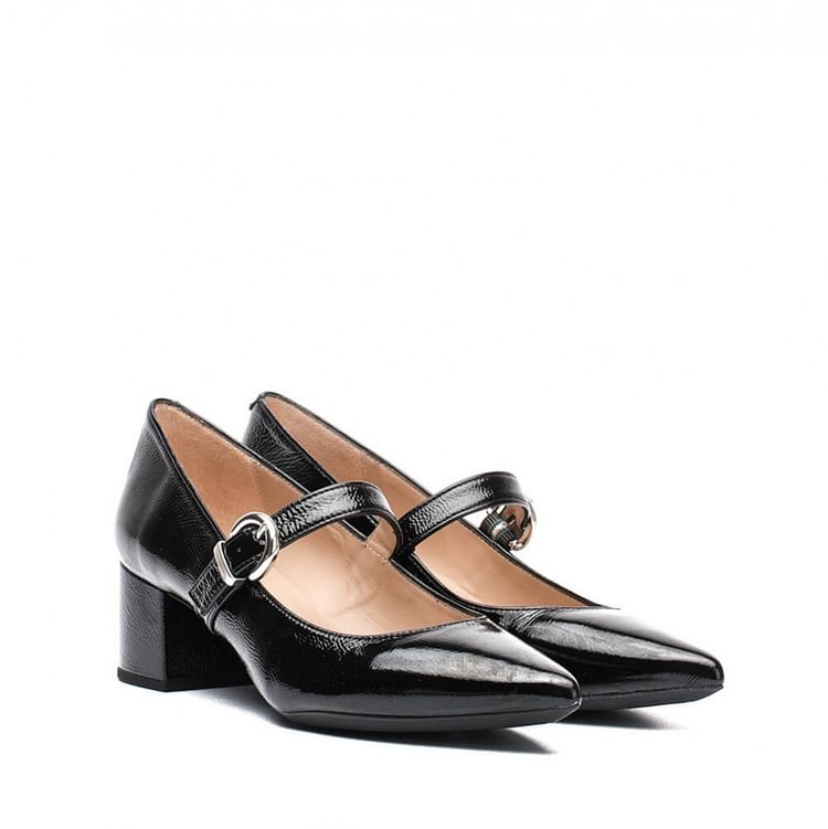 Black Pointy Toe Mary Jane Shoes Block Heels Pumps |FSJ Shoes