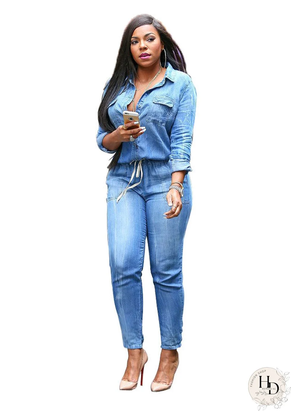 As Show Polyester jean cloth Bandage Solid Casual Fashion Jumpsuits & Rompers