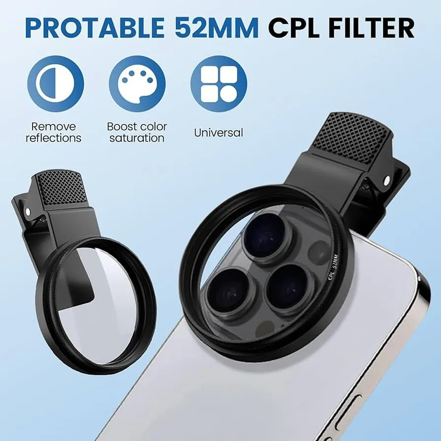 Single Phone Filter 52mm Clip-0n CPL Phone CameraLens Filter Kit, Circular ...