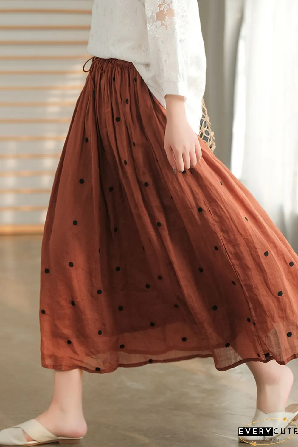 Literary Retro Cotton and Linen Double Skirt