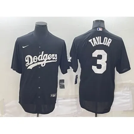 Men's Los Angeles Dodgers #3 Chris Taylor Black Cool Base Stitched Baseball Jersey CK06