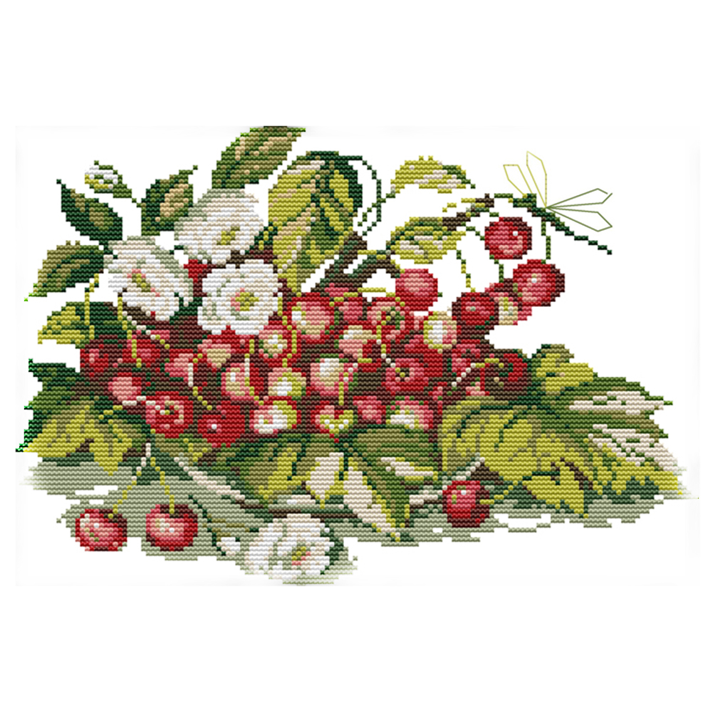 

Cherry Compote - 14CT Stamped Cross Stitch - 34*23CM, 501 Original