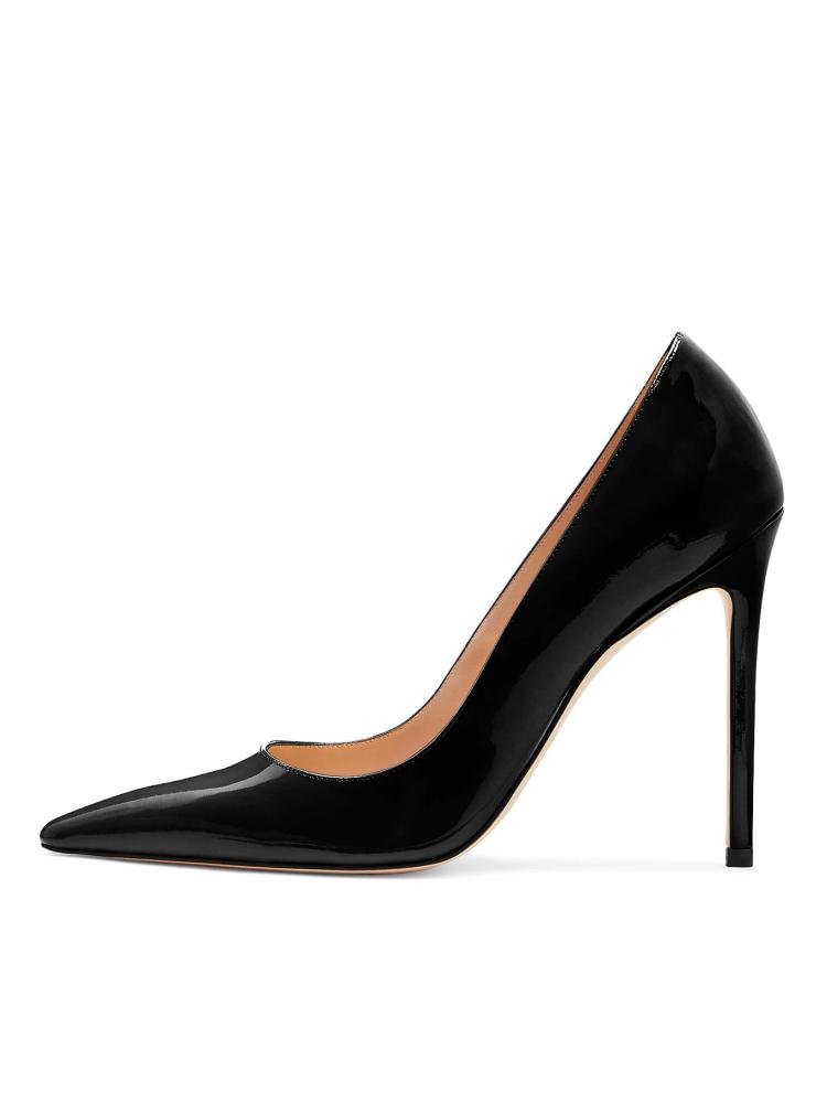 Black Shiny Patent Leather High Heeled Pointed-Toe Pumps