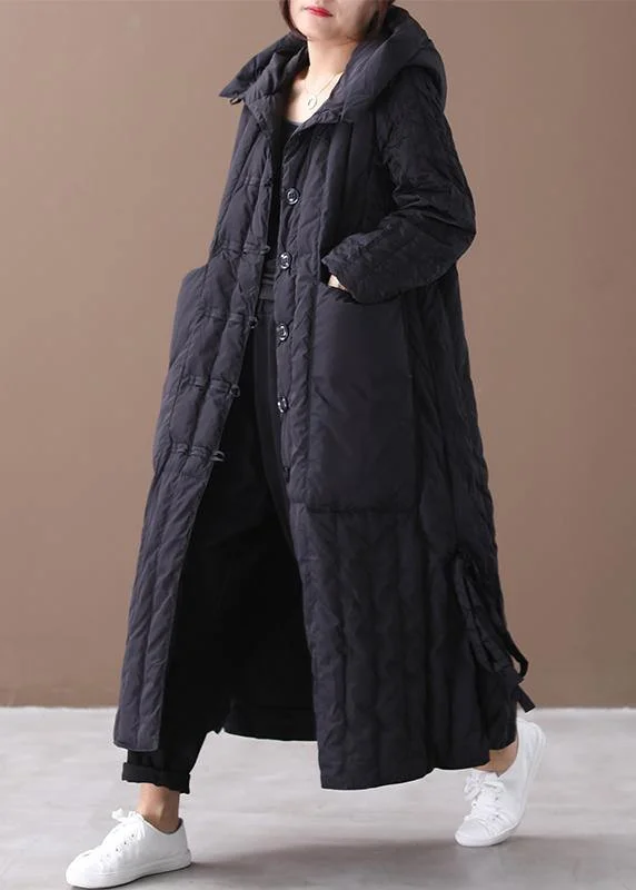 Warm black coat Loose fitting winter jacket hooded Large pockets New winter outwear