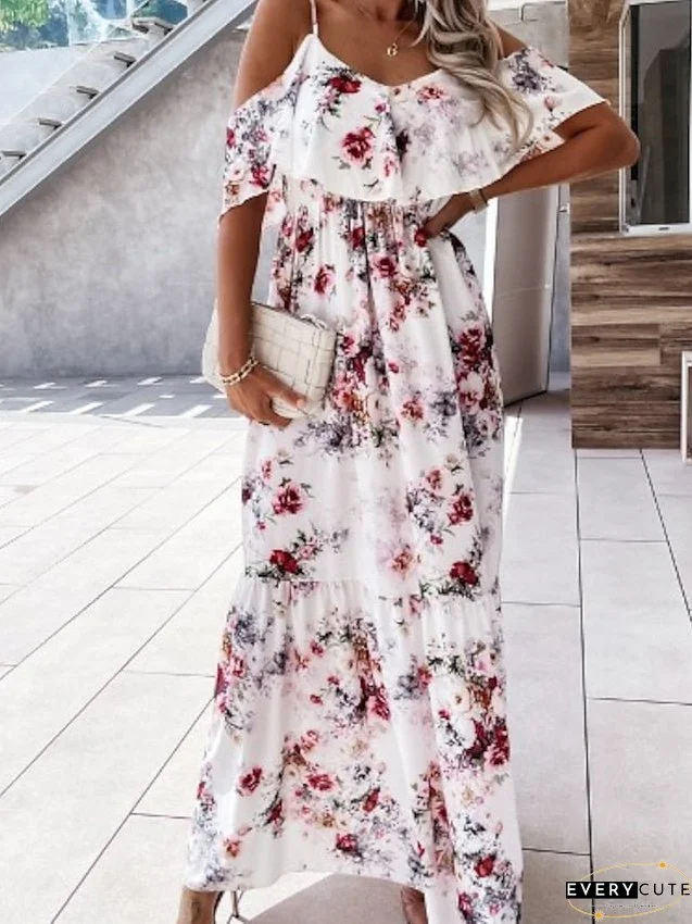 Casual Dress Swing Dress Long Dress Maxi Dress Red flower Apricot flower Short Sleeve Flower Spring Summer Off Shoulder S M L XL 2XL for Women