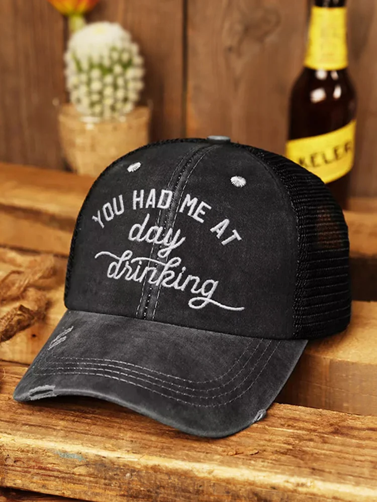 Criss-Cross Embroidered Letter Baseball Cap You Had Me At Day Drinking Crazy Beach Lady Hat Holiday Vacation Cute Perfect Gift