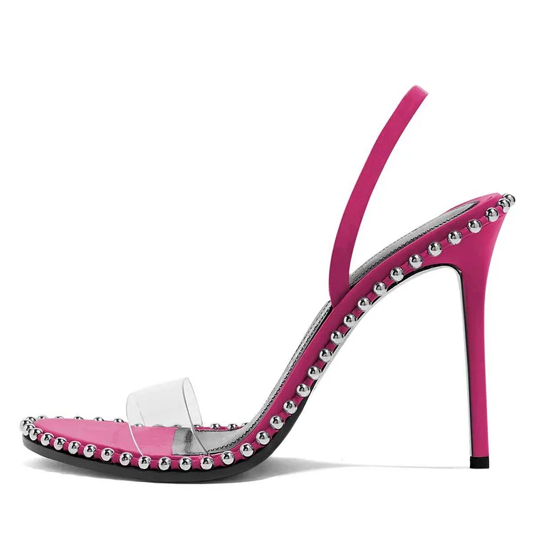 Hot Pink Studs Clear PVC Slingback Sandals Vdcoo