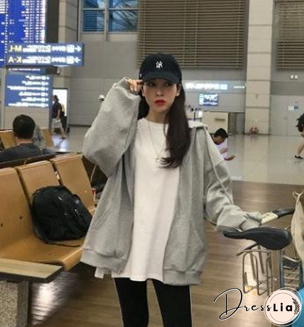 Vintage Sweatshirt Women Fashion Long Sleeve Zip Up Hoodies Oversized Printed Thick Jacket Female Clothing Harajuku Pullover New