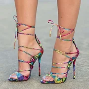 【COLOR iN ID】Need Stiletto Flats Multi-color Strappy Sandals Lace up Stiletto Heel Sexy Shoes