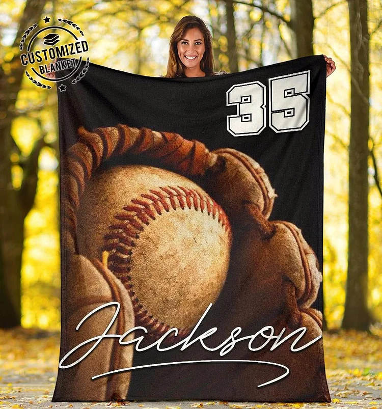 Personalized Baseball Blanket, Baseball Boy Sherpa Fleece Blanket, | BKKid491