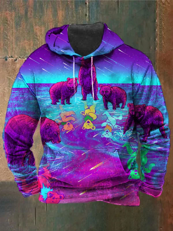 Unisex Bear Print Heavyweight Hoodies