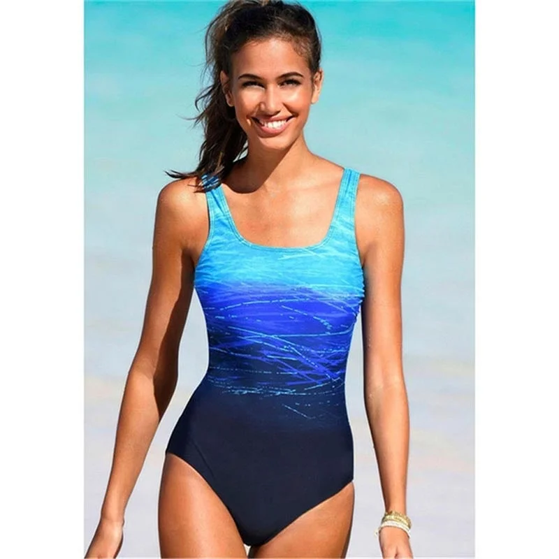 Gradient Color Plus Size Sexy Swimsuit Swimwear Women Summer One Piece Swimming Suit