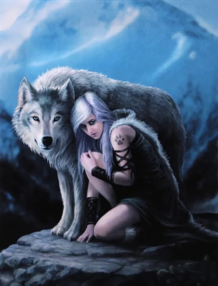  Wolf Girl 40*50CM (Canvas)AB Round Drill Diamond Painting gbfke