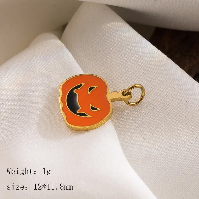 1 Piece 23*24mm Hole 3~3.9mm 304 Stainless Steel 14K Gold Plated Pumpkin Skull Ghost Polished Pendant Jewelry Accessories