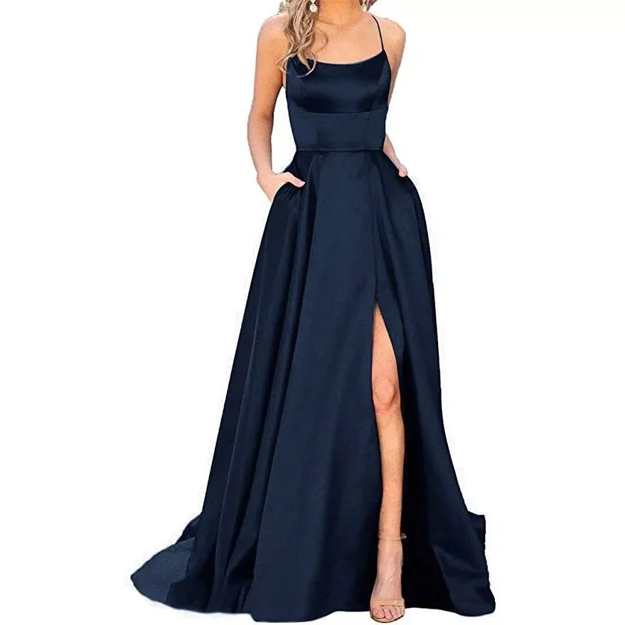 Uveng Uveng Solid-Color Bridesmaids Wear Long Dresses With Thin Shoulders And Girlfriend Fashion Bridesmaids Evening Dress