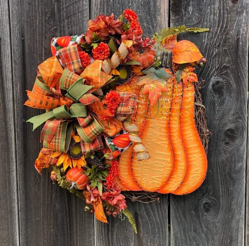 Autumn sale🎃Orange big pumpkin hydrangea wreath (50% discount)