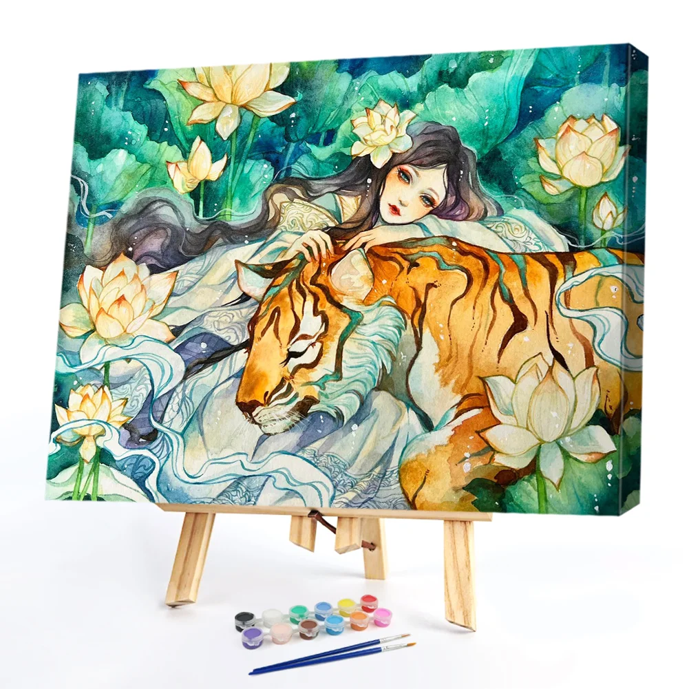 Flower Girl Tiger - Paint By Numbers(50*40CM)