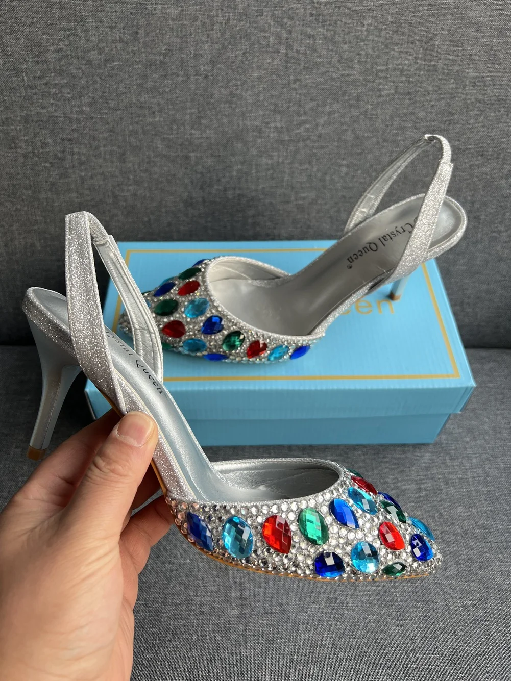 Breakj Breakj Cm Light-Mouthed Pointed Sandals Colored Water Drill Fine Sandals Large Size Wedding Shoes Wedding Wedding Wedding Wedding Wedding Shoot Full Of Diamond Shoes