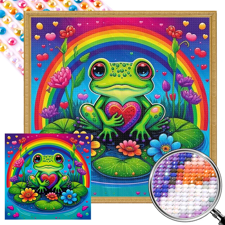 Partial AB Drill - Full Round Diamond Painting - Frog Under Rainbow Bridge 40*40CM