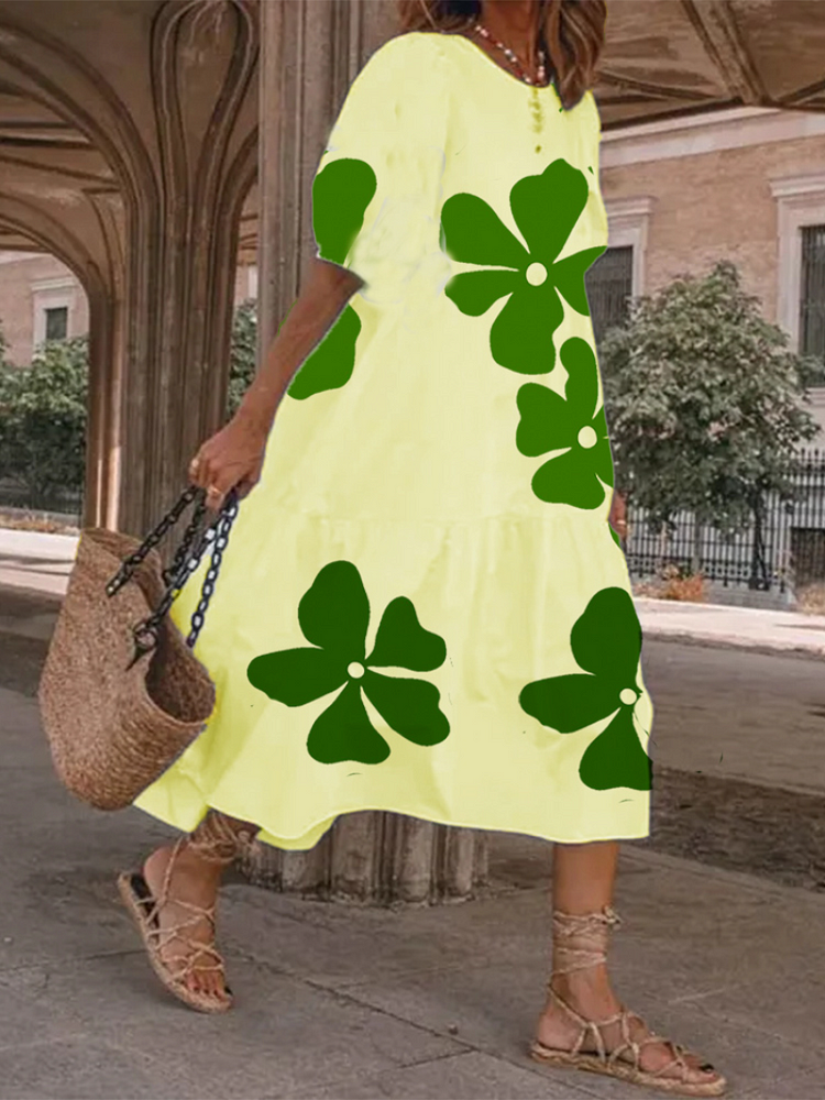 Leaf Pattern Print Stylish Summer Dress socialshop