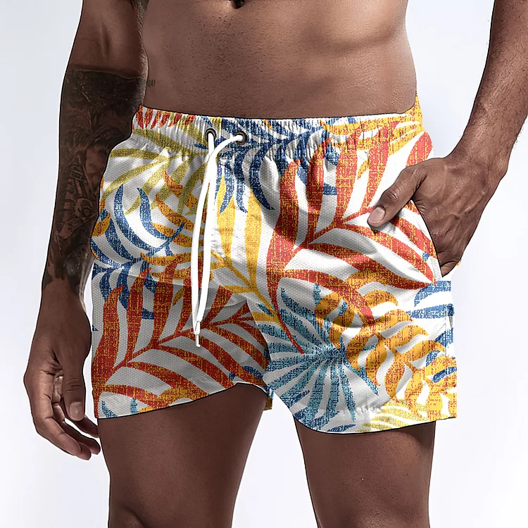 BrosWear Trendy Vacation Fun White Print Beach Shorts