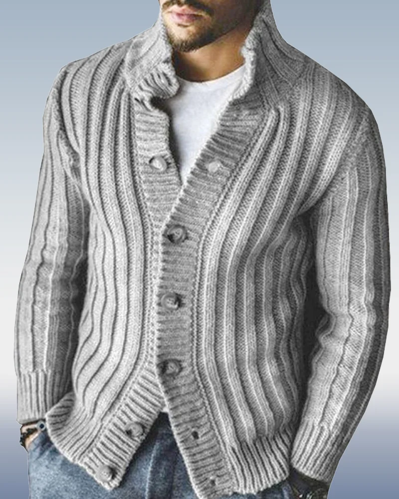 Men's Long Sleeve Single Breasted Knit Sweater