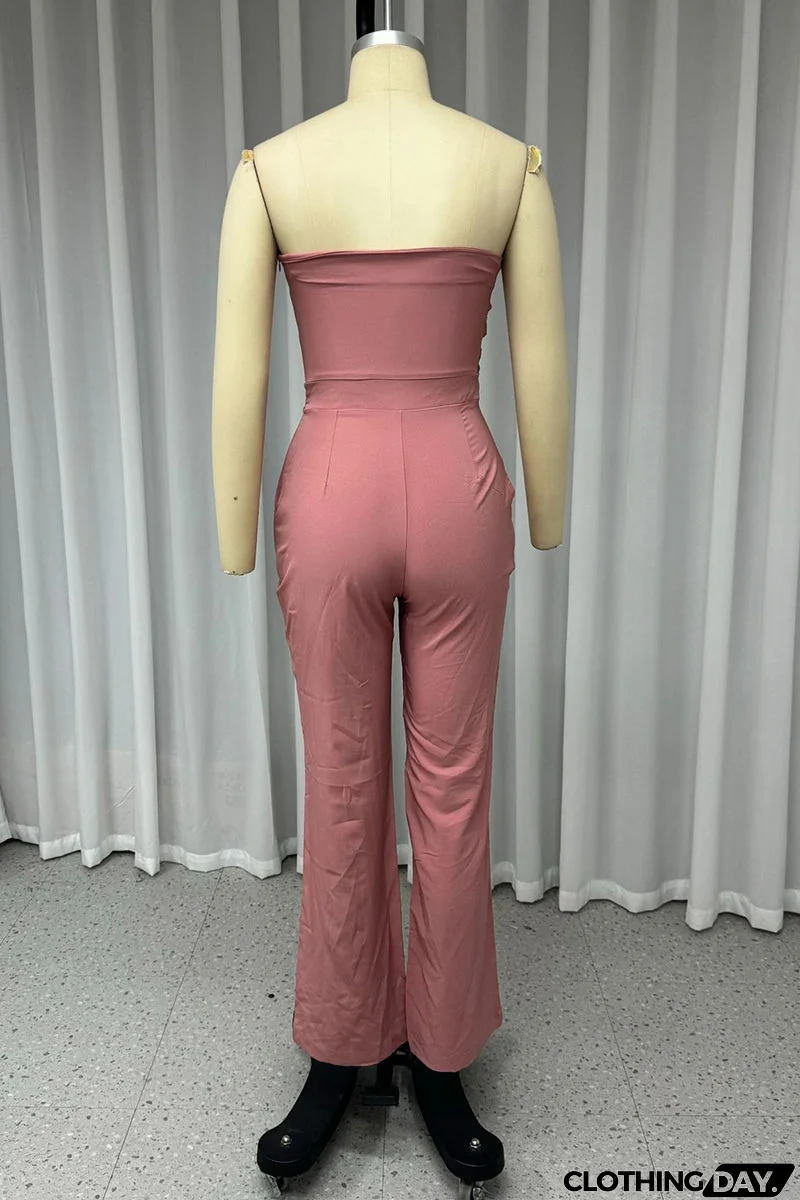Casual Street Solid Color Buttons Irregular Strapless Regular Jumpsuits
